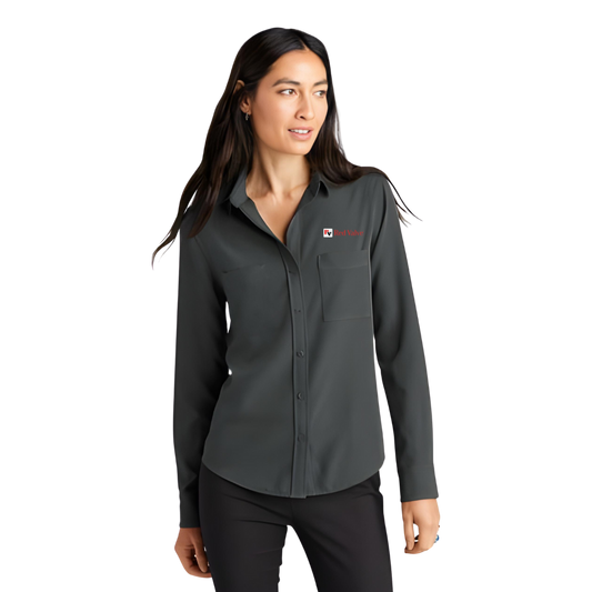 Mercer+Mettle® Women's Stretch Crepe Long Sleeve Camp Blouse/Red Valve